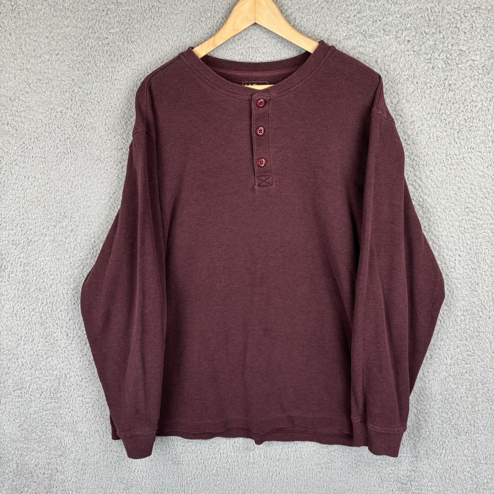 LL Bean Shirt Mens XLT Maroon Henley Long Sleeves Traditional Fit Tee